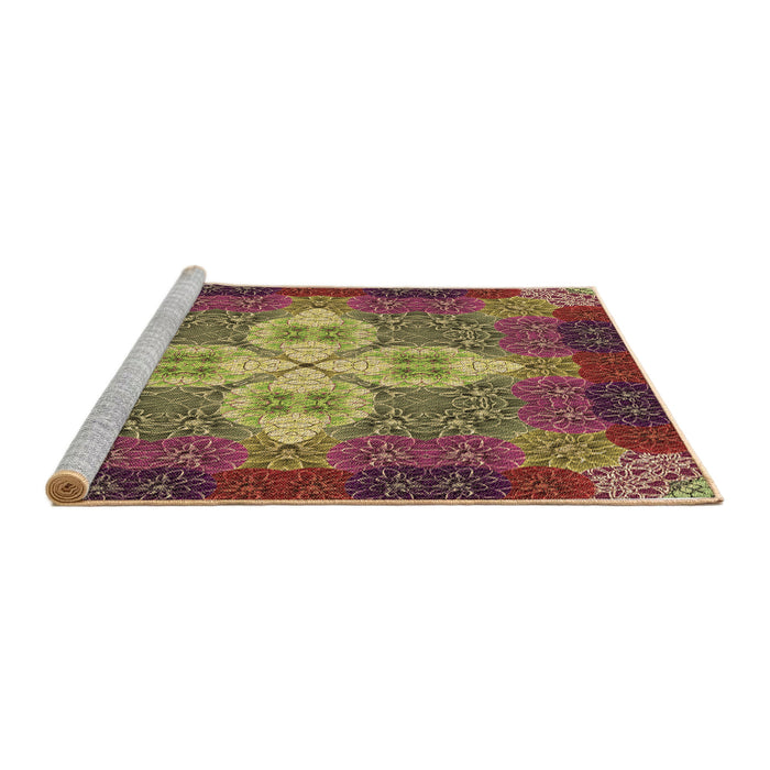 Sideview of Machine Washable Transitional Brown Red Rug, wshpat1309brn