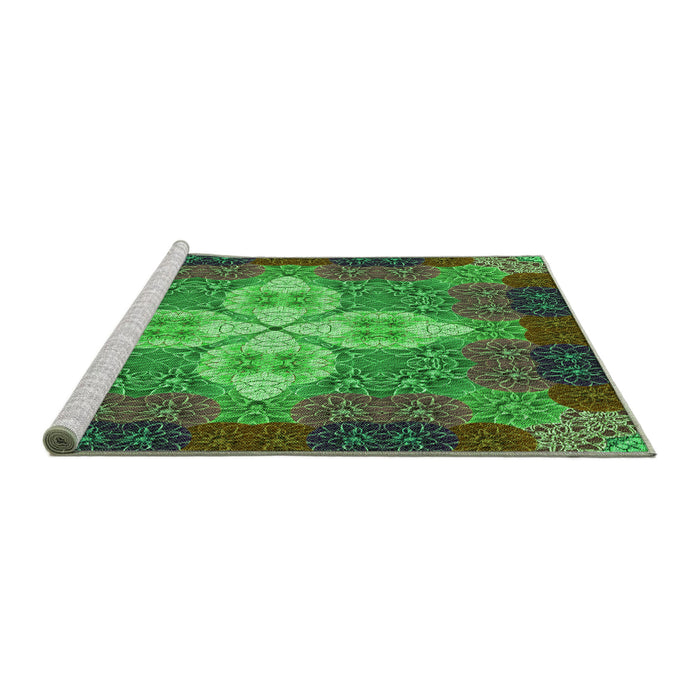 Sideview of Machine Washable Transitional Army Green Rug, wshpat1309grn