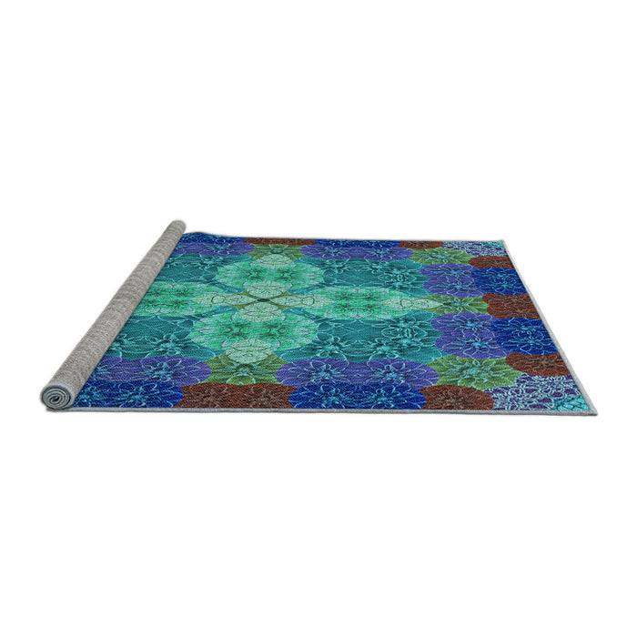 Sideview of Machine Washable Transitional Dark Turquoise Green Rug, wshpat1309lblu
