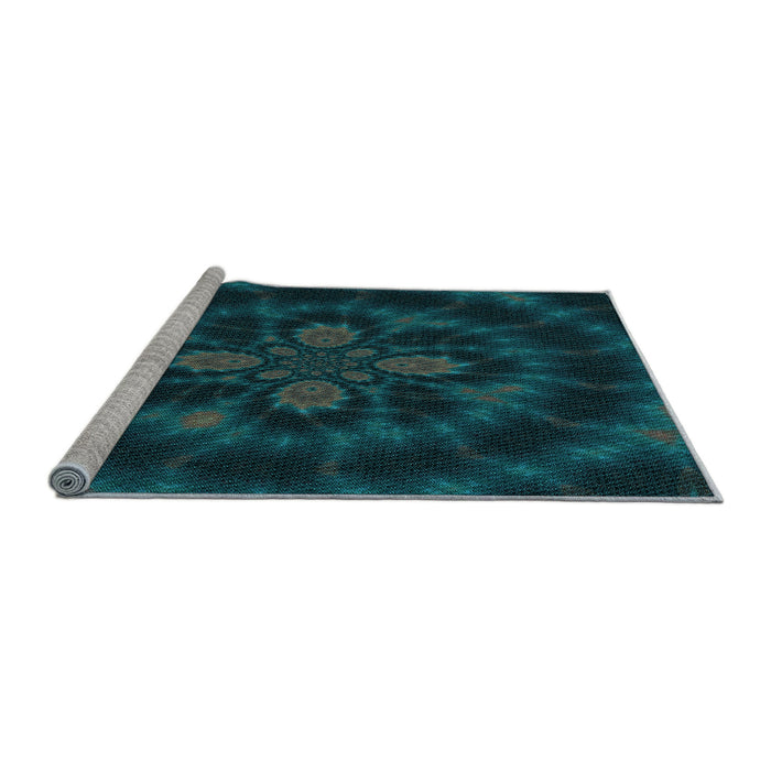 Sideview of Machine Washable Transitional Dark Cyan Green Rug, wshpat131lblu