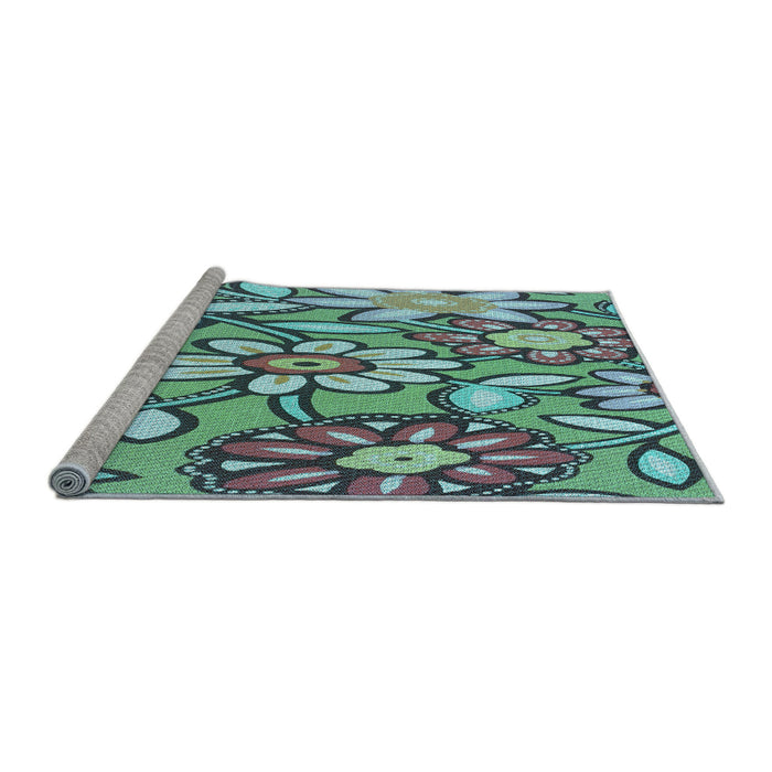 Sideview of Machine Washable Transitional Turquoise Green Rug, wshpat1316lblu