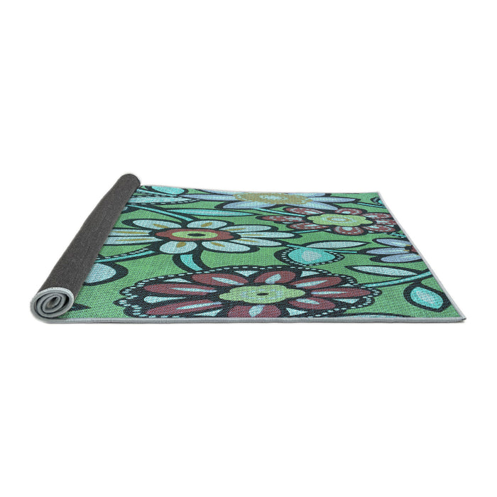 Thickness of Patterned Turquoise Green Rug, pat1316lblu