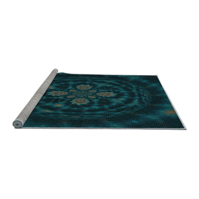 Sideview of Machine Washable Transitional Teal Green Rug, wshpat132lblu