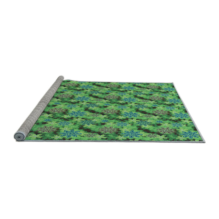 Sideview of Machine Washable Transitional Green Rug, wshpat1328lblu
