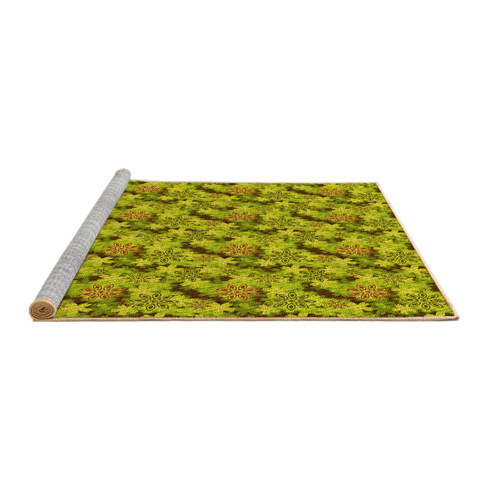 Sideview of Machine Washable Transitional Dark Yellow Green Rug, wshpat1328yw