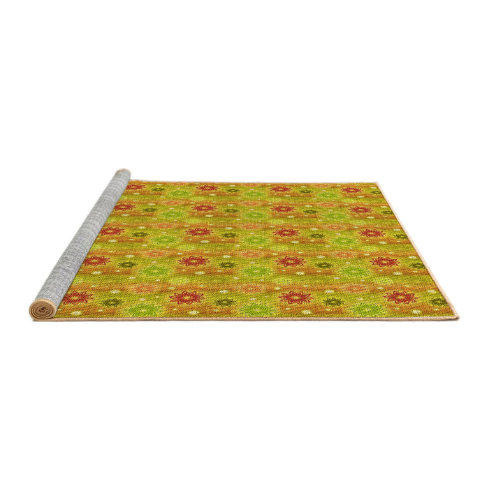 Sideview of Machine Washable Transitional Deep Yellow Rug, wshpat1329yw