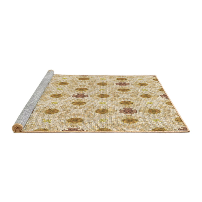 Sideview of Machine Washable Transitional Khaki Gold Rug, wshpat1330brn
