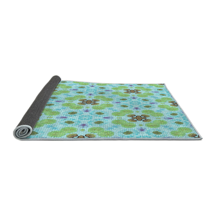 Thickness of Patterned Aquamarine Green Rug, pat1331lblu