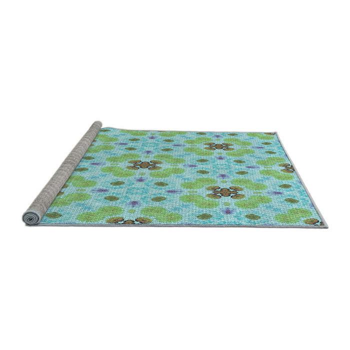 Sideview of Machine Washable Transitional Aquamarine Green Rug, wshpat1331lblu