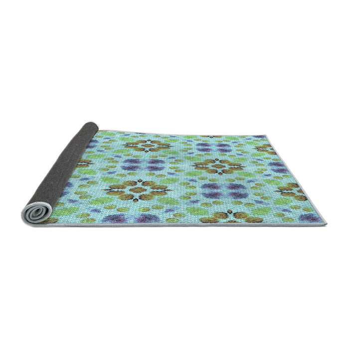 Thickness of Patterned Aquamarine Green Rug, pat1333lblu