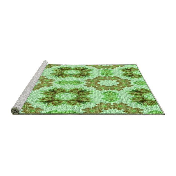 Sideview of Machine Washable Transitional Green Rug, wshpat1334grn