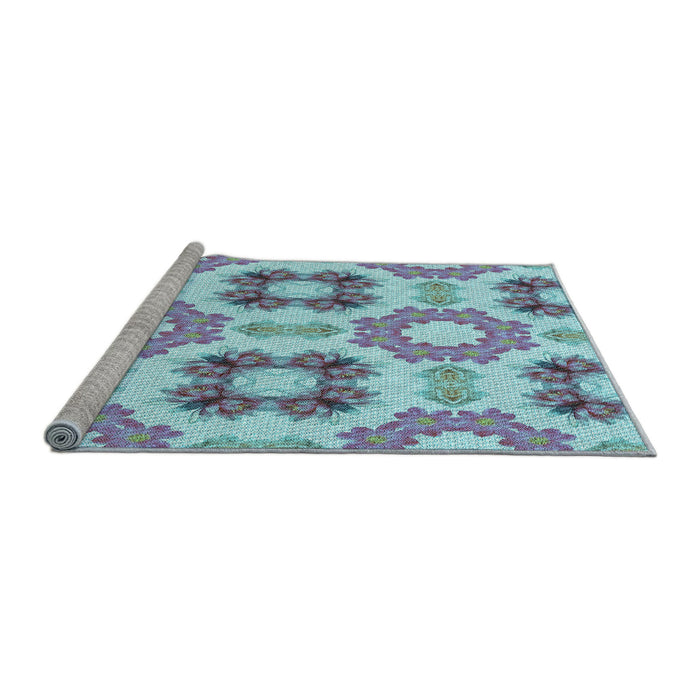 Sideview of Machine Washable Transitional Slate Blue Grey Blue Rug, wshpat1334lblu