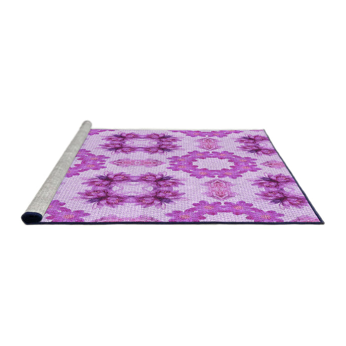 Sideview of Machine Washable Transitional Blossom Pink Rug, wshpat1334pur