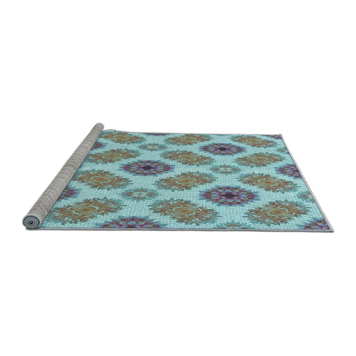 Sideview of Machine Washable Transitional Blue Rug, wshpat1335lblu
