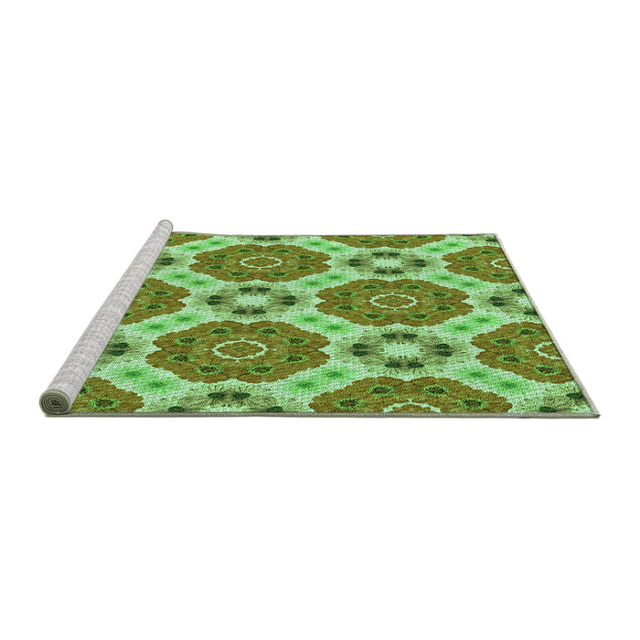 Sideview of Machine Washable Transitional Green Rug, wshpat1336grn
