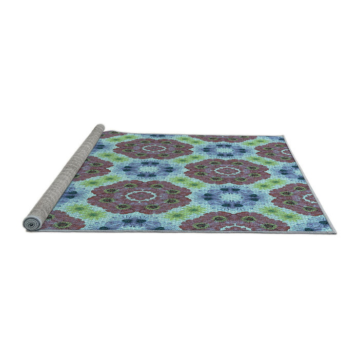 Sideview of Machine Washable Transitional Tiffany Blue Rug, wshpat1336lblu