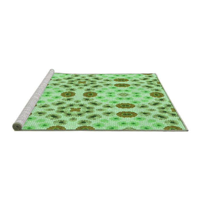 Sideview of Machine Washable Transitional Jade Green Rug, wshpat1337grn