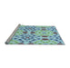 Sideview of Machine Washable Transitional Aquamarine Green Rug, wshpat1337lblu