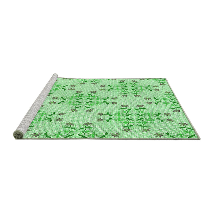 Sideview of Machine Washable Transitional Green Rug, wshpat1338grn