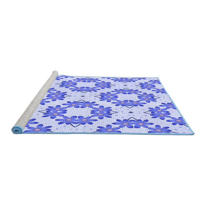 Sideview of Machine Washable Transitional Blue Rug, wshpat1339blu
