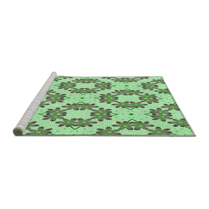 Sideview of Machine Washable Transitional Light Green Rug, wshpat1339grn