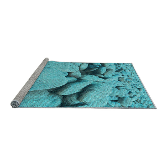 Sideview of Machine Washable Transitional Dark Cyan Green Rug, wshpat134lblu