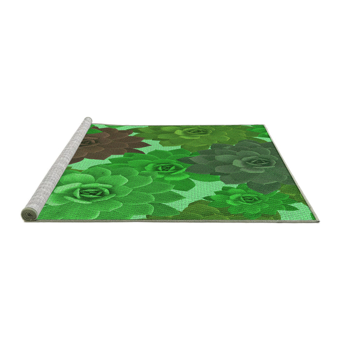 Sideview of Machine Washable Transitional Neon Green Rug, wshpat1342grn