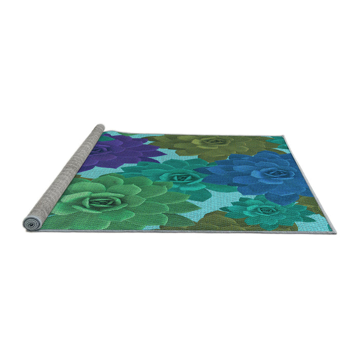 Sideview of Machine Washable Transitional Blue Rug, wshpat1342lblu