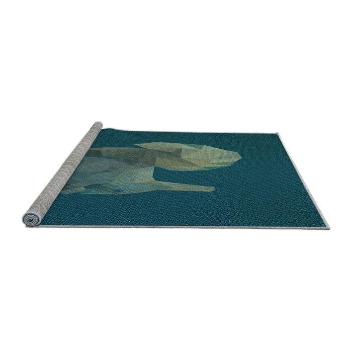 Sideview of Machine Washable Transitional Medium Teal Green Rug, wshpat1343lblu