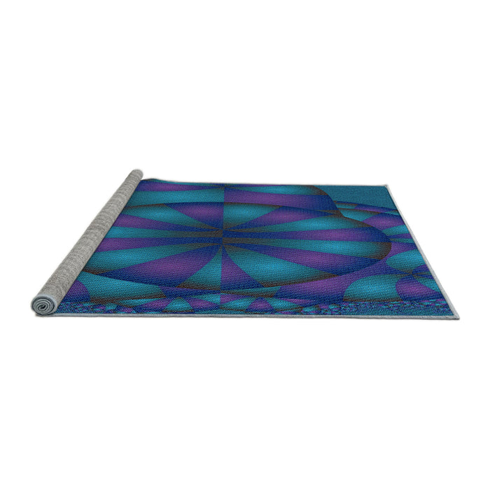 Sideview of Machine Washable Transitional Blue Rug, wshpat1344lblu