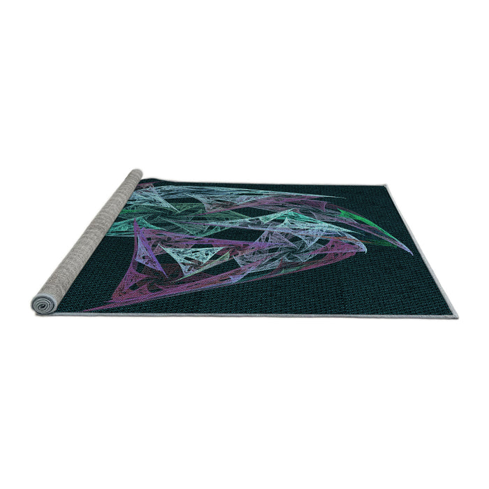 Sideview of Machine Washable Transitional Aquamarine Stone Green Rug, wshpat1345lblu
