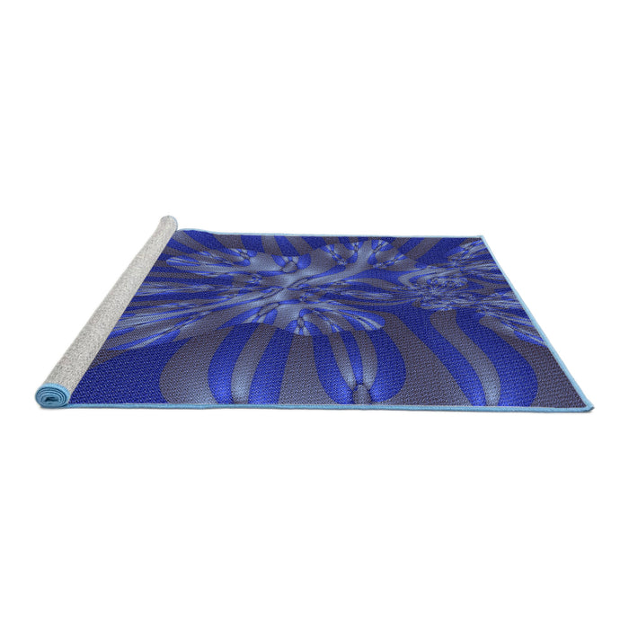 Sideview of Machine Washable Transitional Cobalt Blue Rug, wshpat1346blu