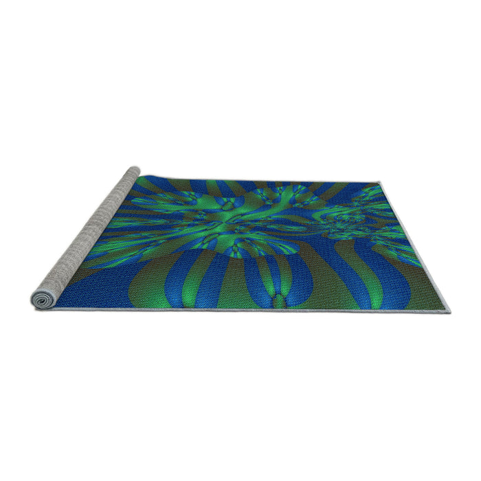 Sideview of Machine Washable Transitional Jade Green Rug, wshpat1346lblu
