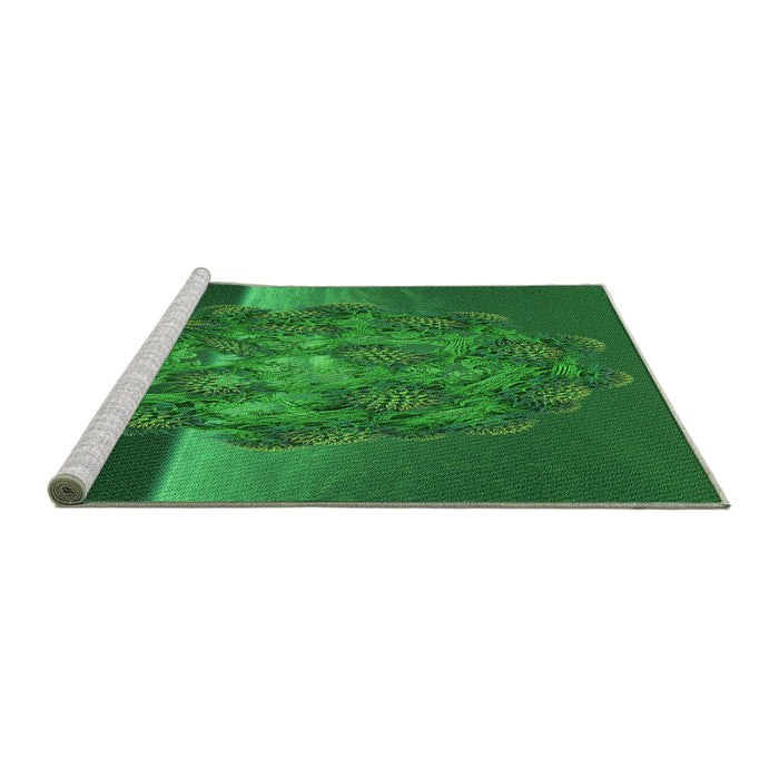 Sideview of Machine Washable Transitional Deep Emerald Green Rug, wshpat1349grn