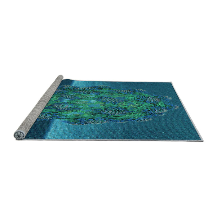 Sideview of Machine Washable Transitional Dark Turquoise Green Rug, wshpat1349lblu