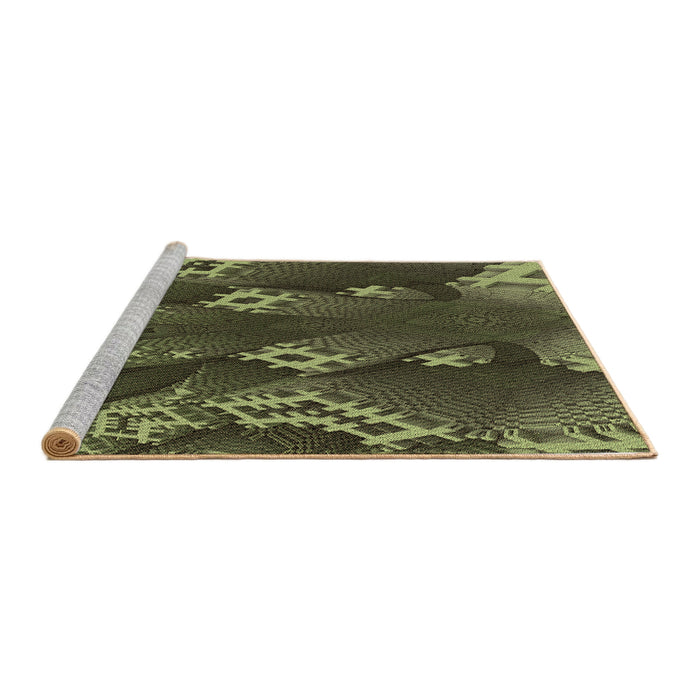 Sideview of Machine Washable Transitional Olive Green Rug, wshpat1350brn