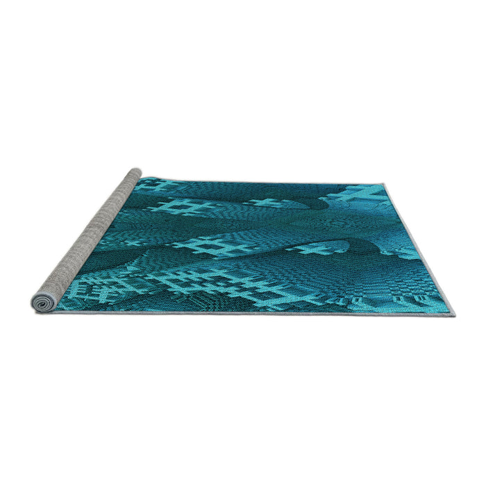Sideview of Machine Washable Transitional Medium Teal Green Rug, wshpat1350lblu