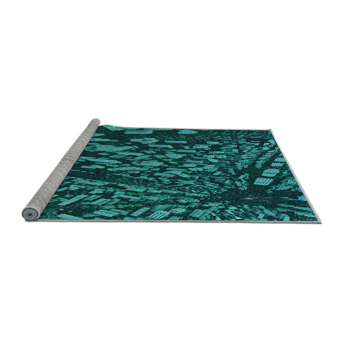 Sideview of Machine Washable Transitional Dark Turquoise Green Rug, wshpat1351lblu
