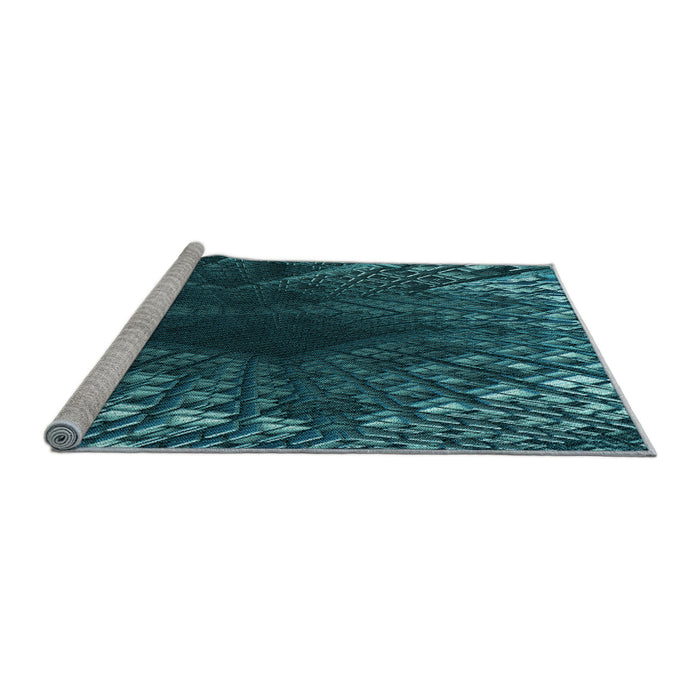 Sideview of Machine Washable Transitional Deep Teal Green Rug, wshpat1352lblu