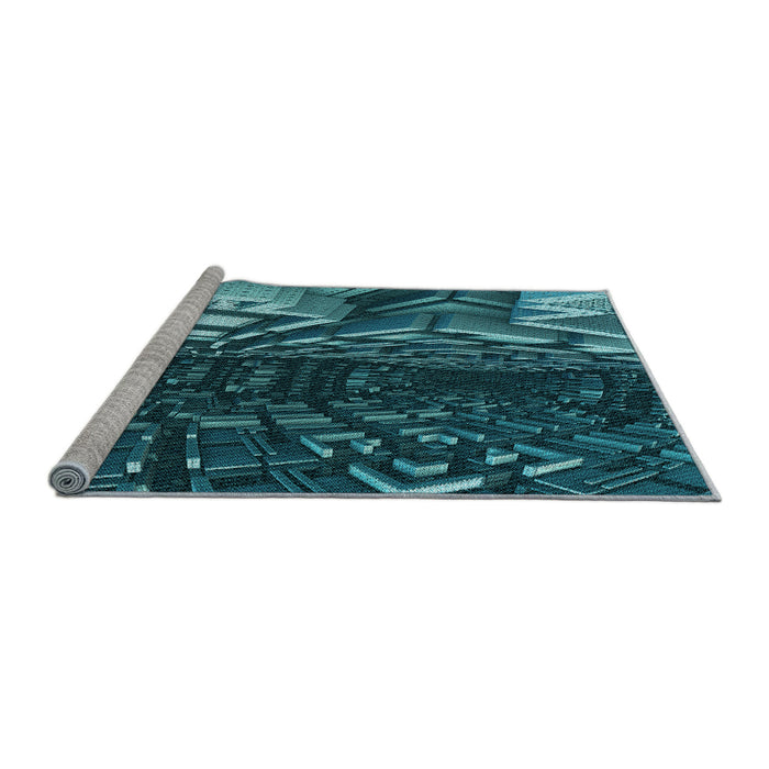 Sideview of Machine Washable Transitional Deep-Sea Blue Rug, wshpat1353lblu