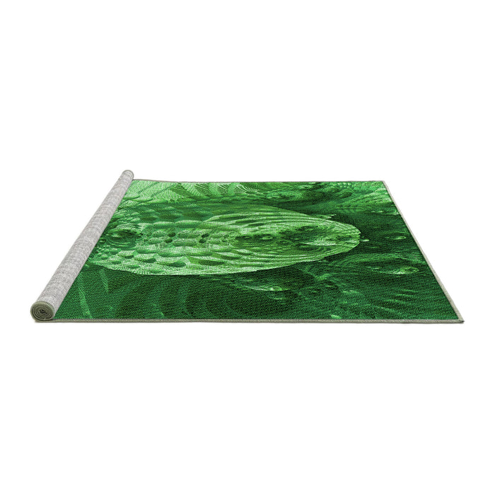 Sideview of Machine Washable Transitional Deep Emerald Green Rug, wshpat1354grn