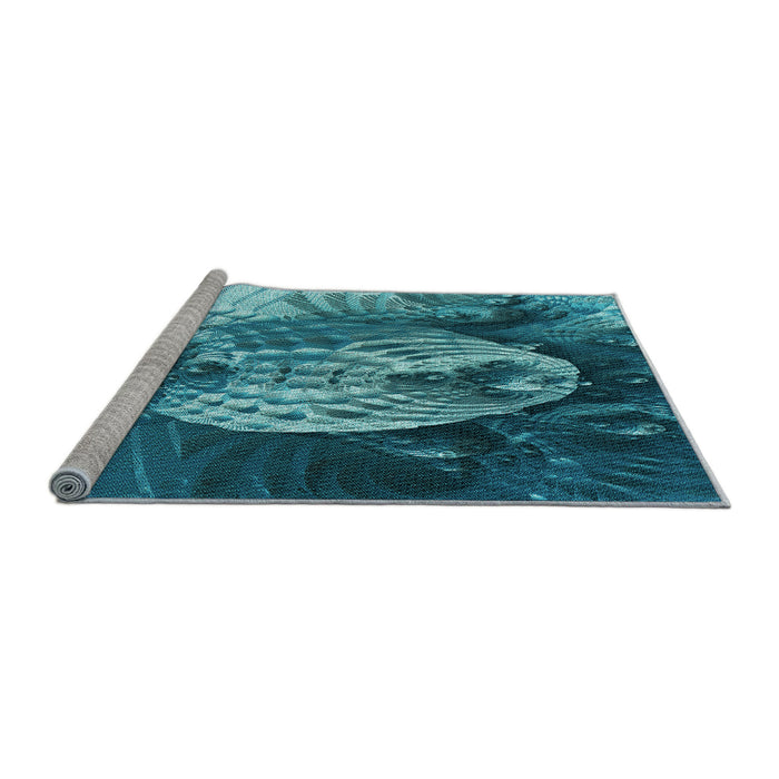 Sideview of Machine Washable Transitional Medium Teal Green Rug, wshpat1354lblu