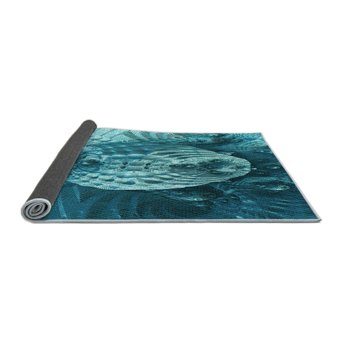 Thickness of Patterned Medium Teal Green Rug, pat1354lblu