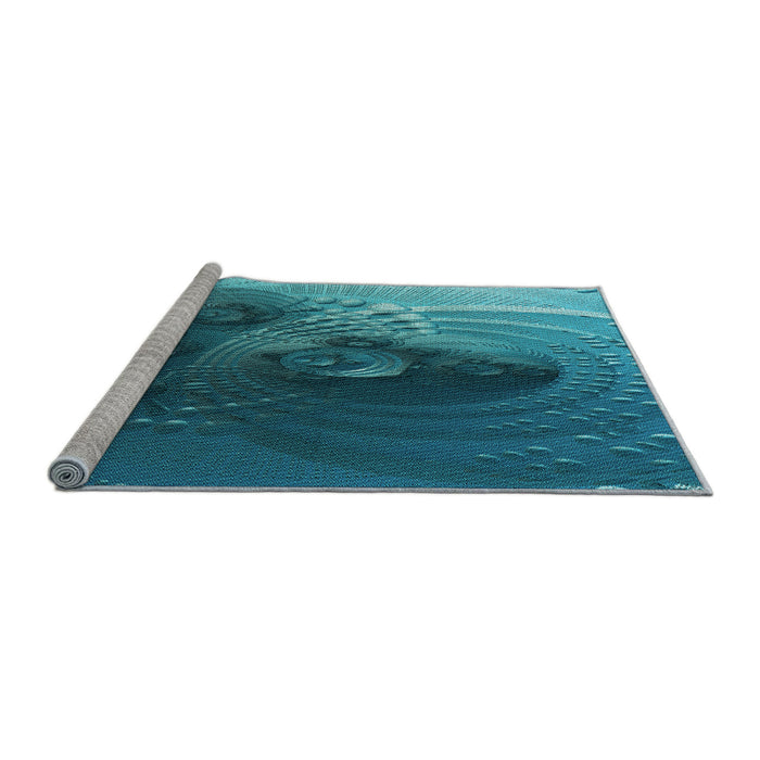 Sideview of Machine Washable Transitional Teal Green Rug, wshpat1355lblu
