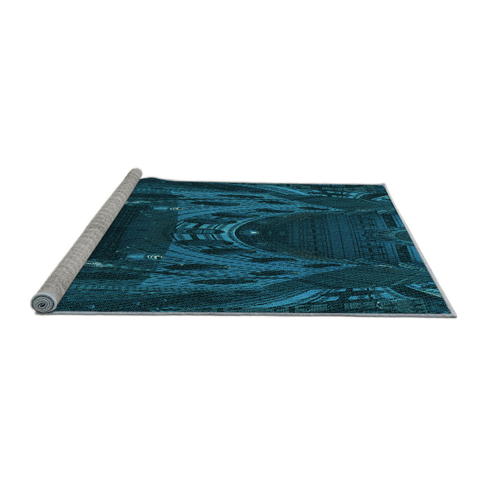 Sideview of Machine Washable Transitional Blue Rug, wshpat1356lblu
