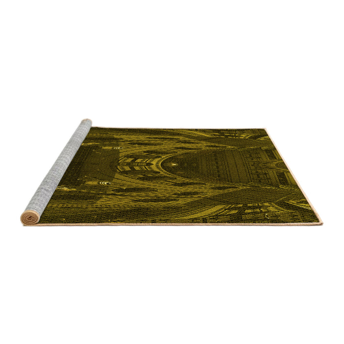 Sideview of Machine Washable Transitional Dark Yellow Green Rug, wshpat1356yw