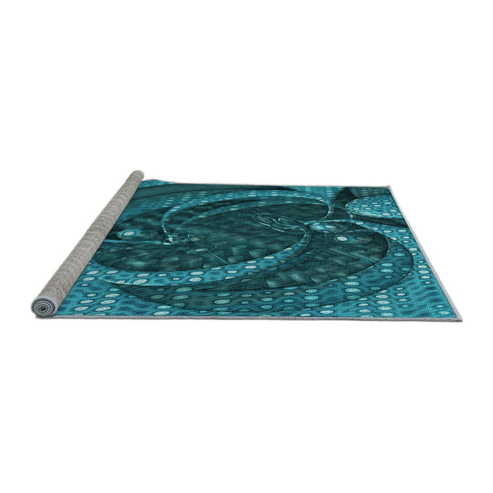 Sideview of Machine Washable Transitional Dark Turquoise Green Rug, wshpat1358lblu