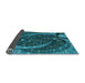 Thickness of Patterned Dark Turquoise Green Rug, pat1358lblu