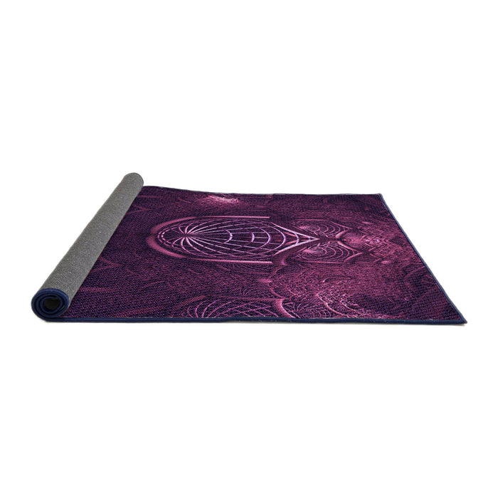 Thickness of Patterned Dark Magenta Purple Rug, pat1360pur