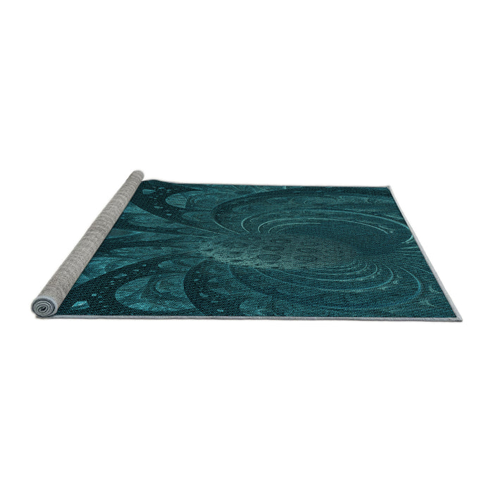 Sideview of Machine Washable Transitional Deep-Sea Blue Rug, wshpat1361lblu